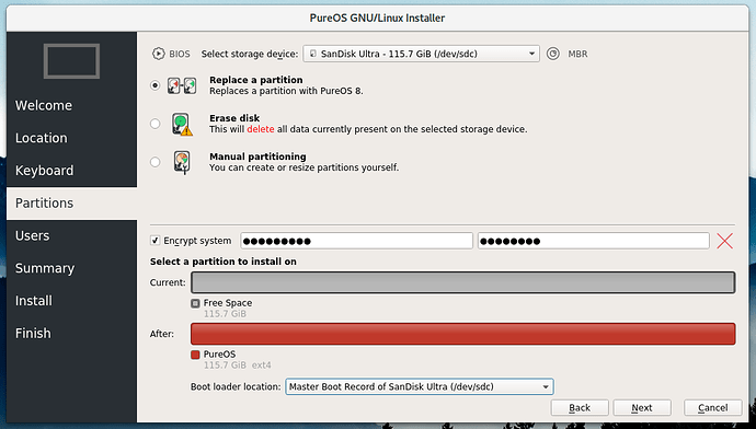 Screenshot of installation partition