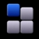 Illustration: another version of the Nokia applications icon. It still has the four square blocks arranged in a square with the top left block slightly offset as if being added or removed, but this version is a more two-dimensional rendering, with the top left block in blue and the others in grey.