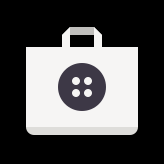 For illustration, the PureOS Store icon: a representation of a shopping bag with a circular button on it. The button has four circular holes in the middle.