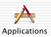 For illustration, the Mac OS X 10.1 Applications icon: a skeuomorphic, realistic representation of a wood-coloured ruler overlaid by a yellow pencil with an eraser at the unsharpened end and a red-handled paintbrush. The three items are arranged so that they roughly form the shape of a capital letter A.